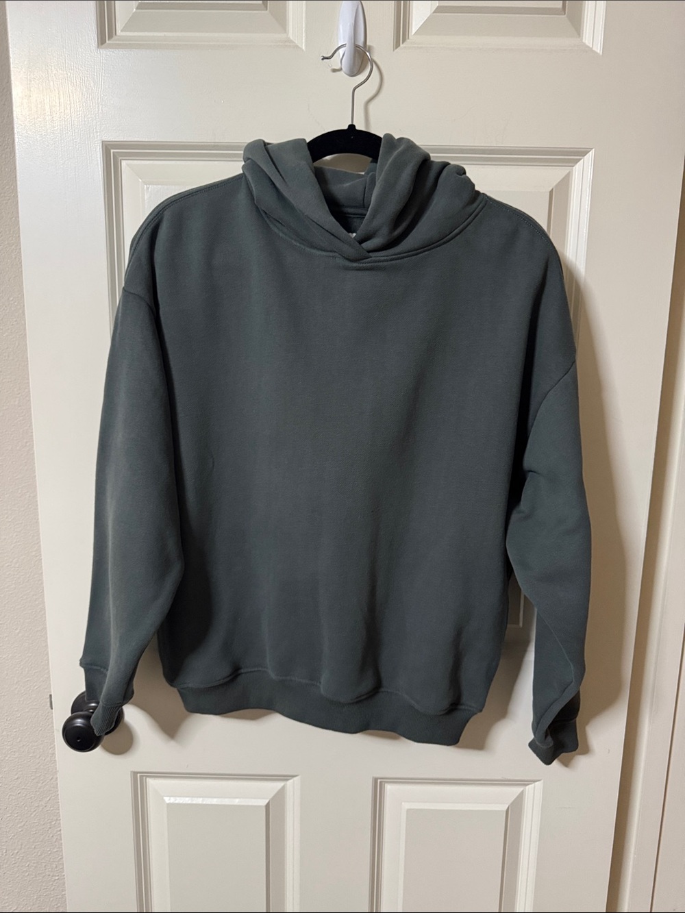 Women's Relaxed Pullover Hoodie in Slate Green.